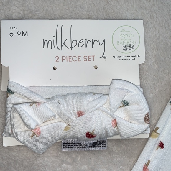 NWT Milkberry Mushrooms 6-9M Ruffle Footie & Headband Set White and Pink Bamboo - Picture 3 of 10